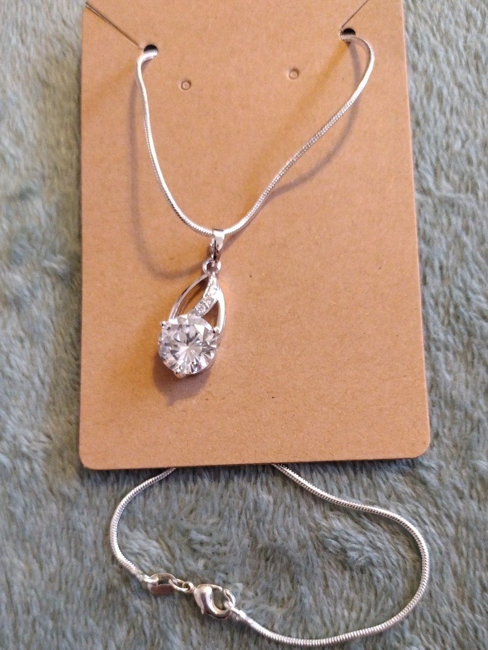 Sparkling Teardrop Clear Crystal Pendant on a 925s Necklace
